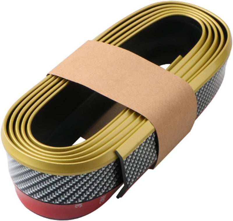 EOHMAK Car Front Bumper Protector Self-Adhesive Auto Splitter Body Spoiler Skirt Rubber Bumper Lip Trim Spoiler 2.5M/8.2ft(Carbon Fiber Gold Edge) - Image 1